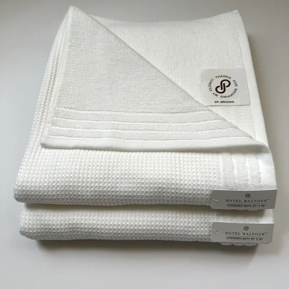 🎁9 PC Hotel Balfour Oversized Bath Towel Set- Cotton- White Waffle Texture⭐SALE⭐ - Picture 3 of 9